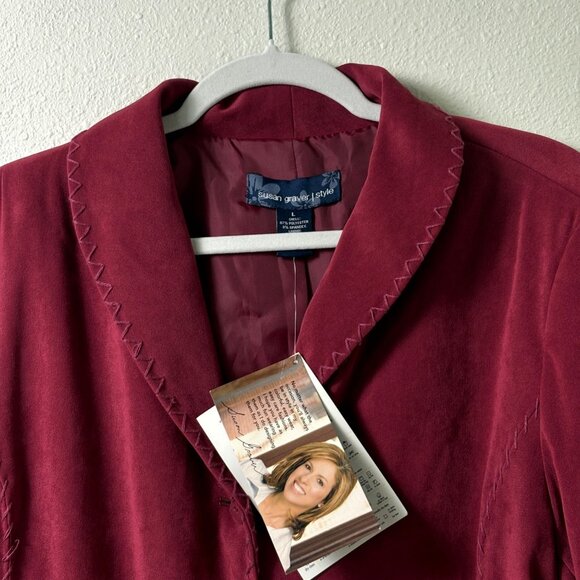 Susan Graver Stretch Moleskin Western Jacket Size L Red Floral Embroidered NWT - Picture 3 of 14